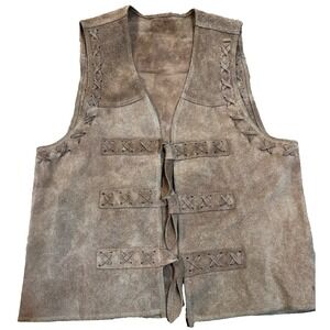 Buckskin natural colour vest front ties crosshatch accents womens' size small
